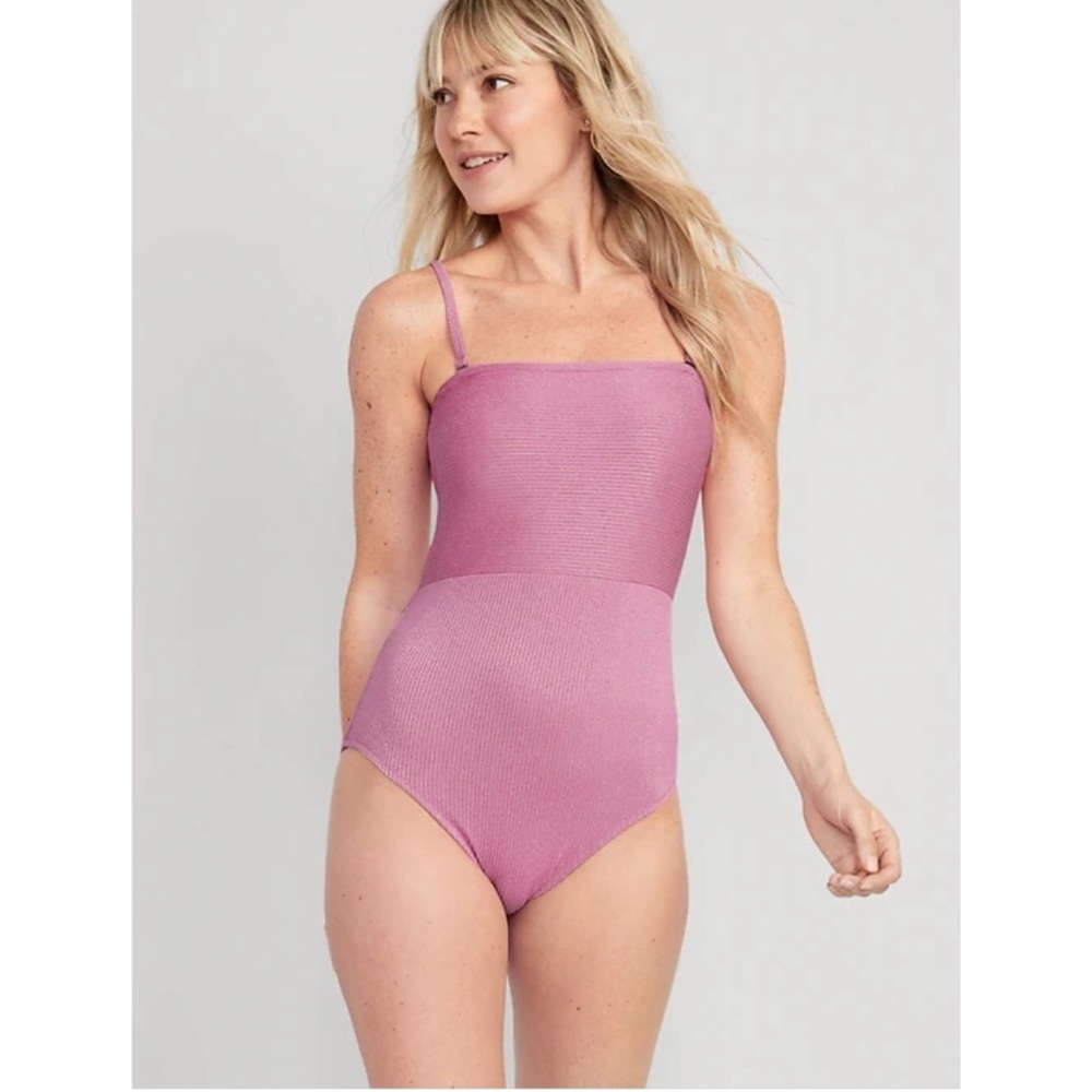 NWT Old Navy Convertible Metallic Shine One-Piece Swimsuit in Bergamot Pink.